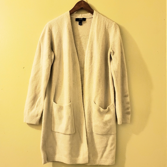 Forever 21 Sweaters - FOREVER 21 CREAM LONG OPEN FRONT CARDIGAN